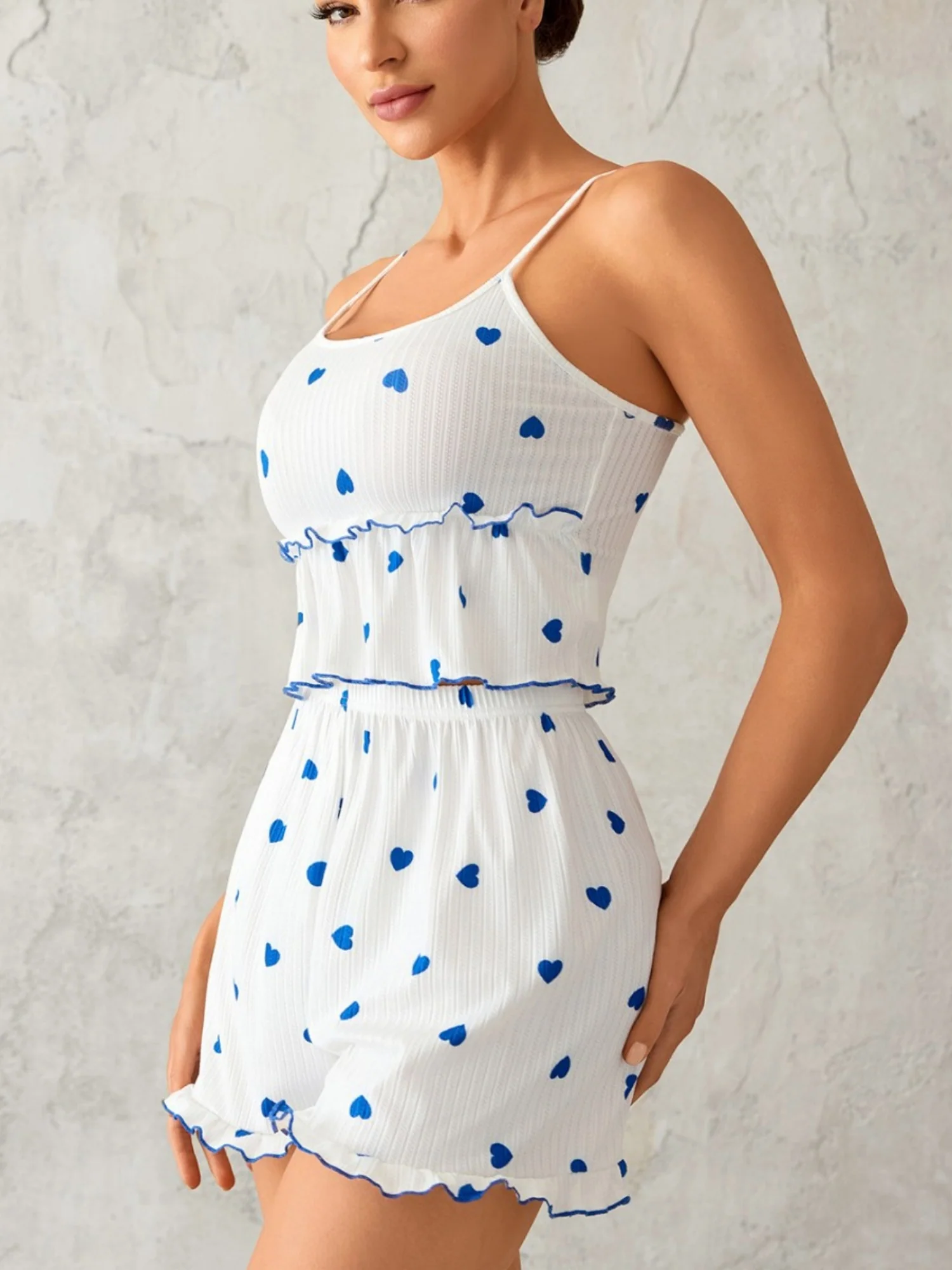 Heart-shaped Ruffles Tank Top And Shorts Loungewear 2-piece Sets - Image 3