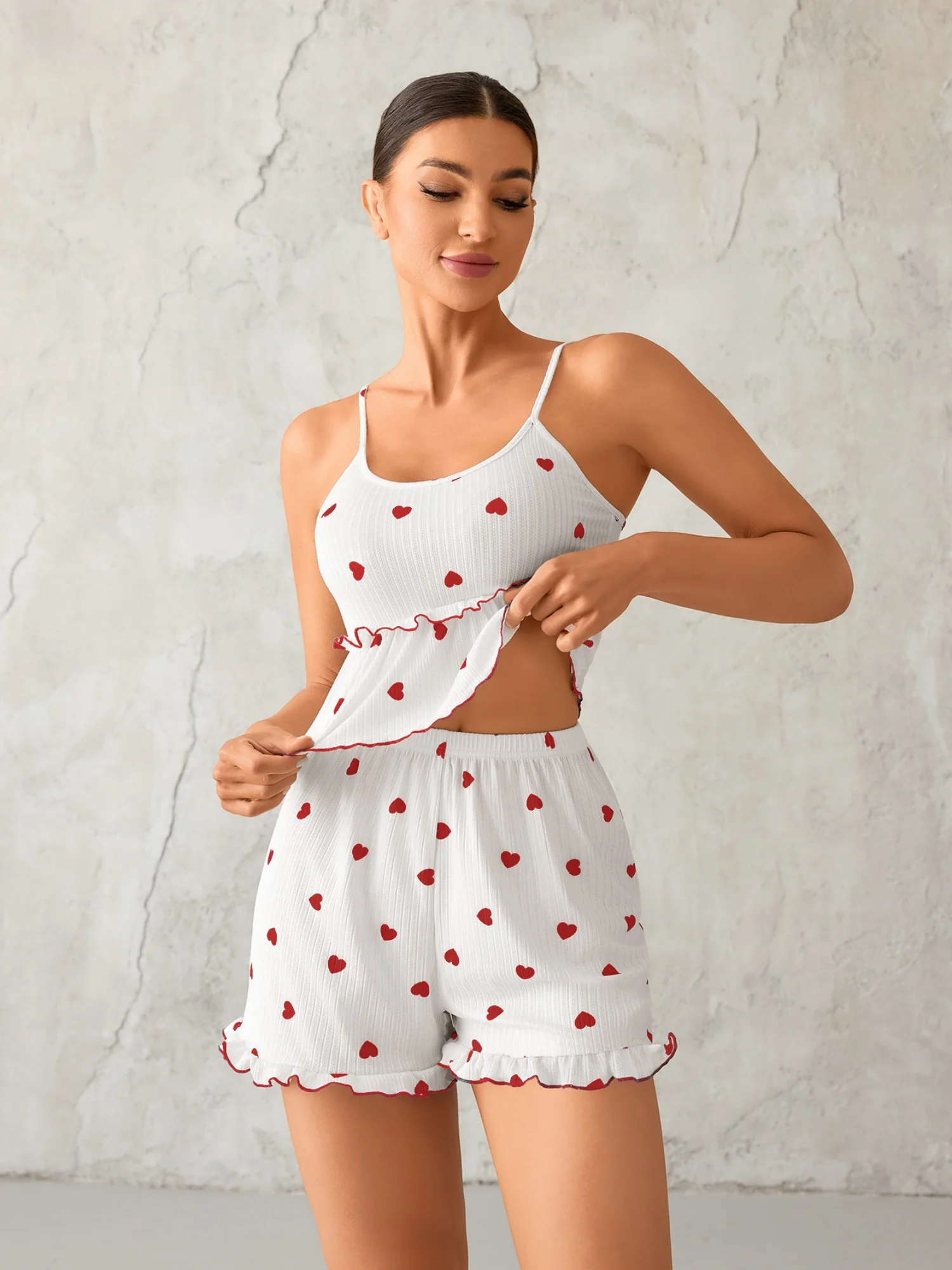 Heart-shaped Ruffles Tank Top And Shorts Loungewear 2-piece Sets - Image 5