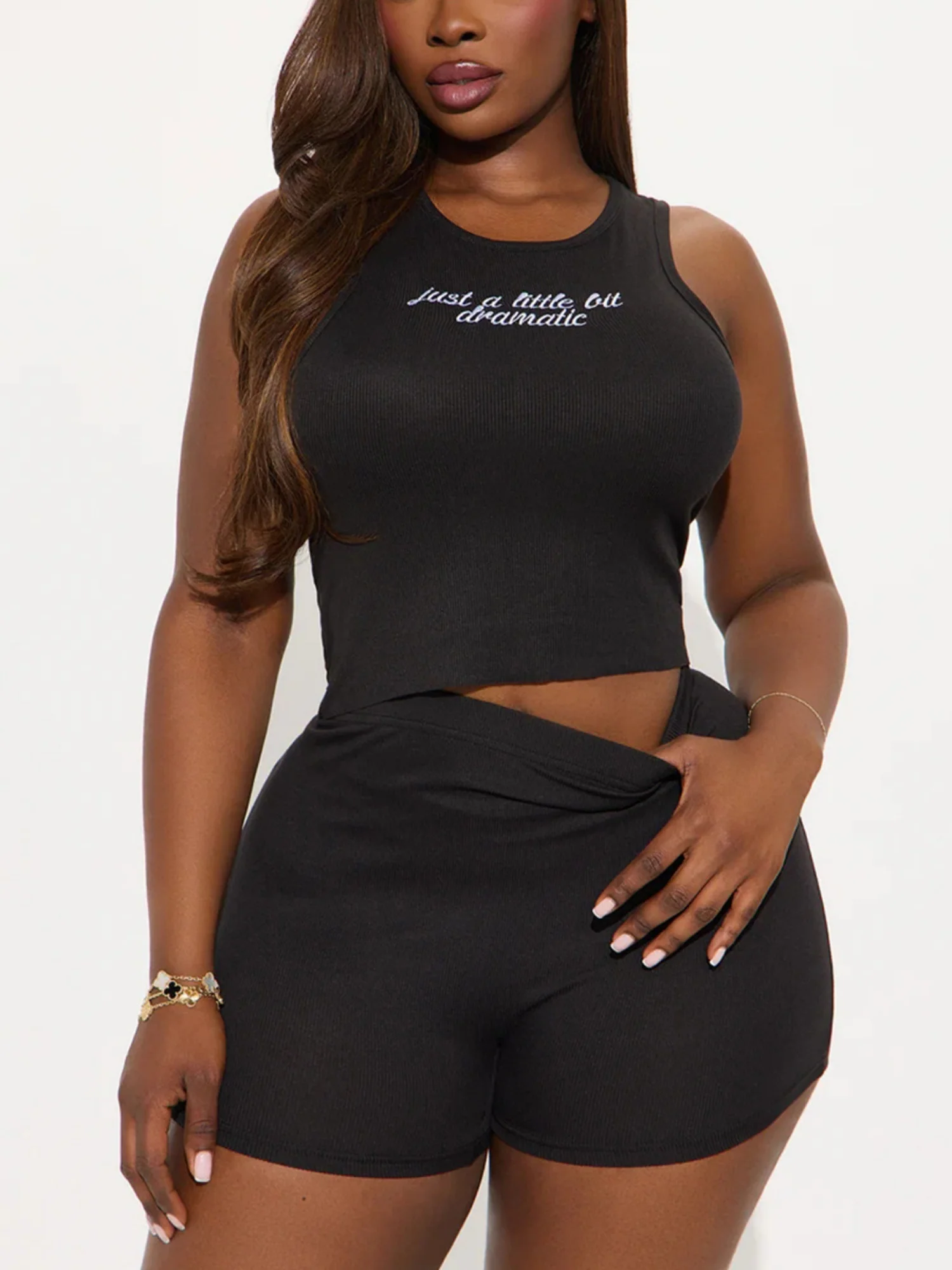 Sleeveless Embroidery Tank Top And Shorts 2-piece Sets - Image 4
