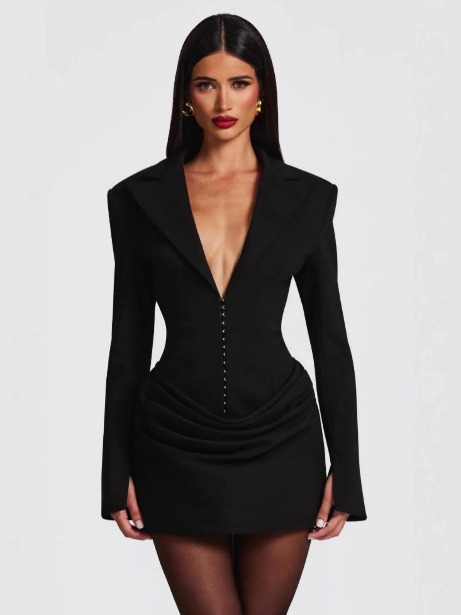 Lapel Waist-cinching Pleats Grace Suit Mini&Short Dresses - Image 3