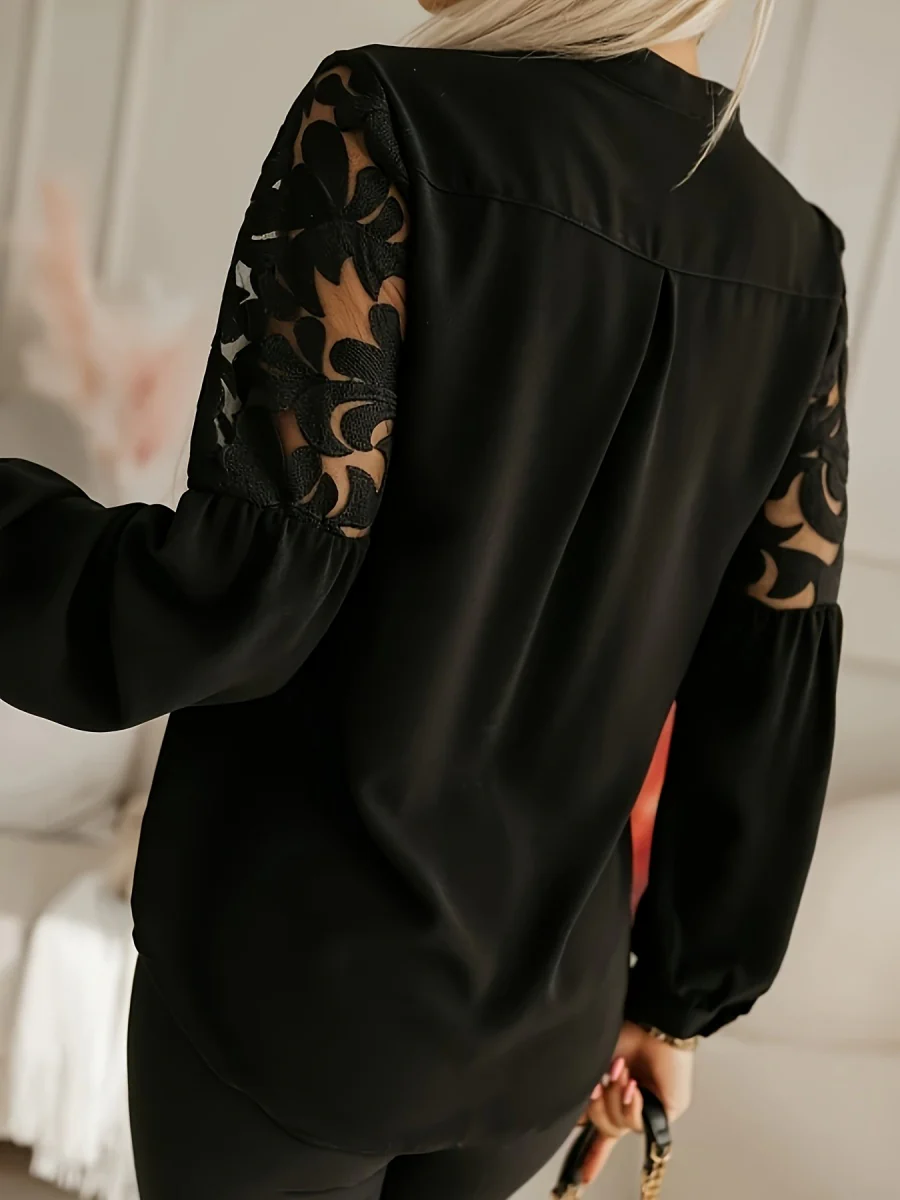 Embroidery Hollow Long Sleeve Blouse - Image 2