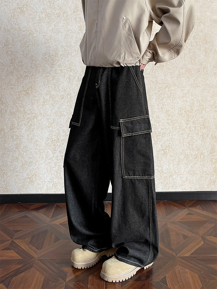 Black Multiple Pockets Straight Jeans - Image 2