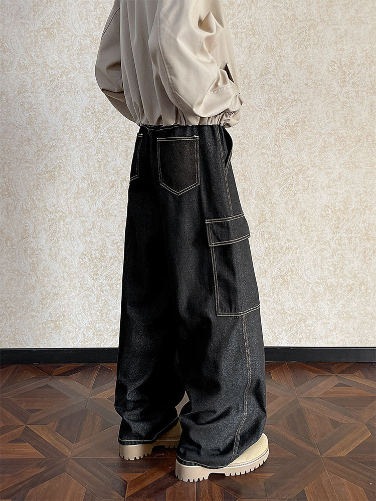 Black Multiple Pockets Straight Jeans - Image 3