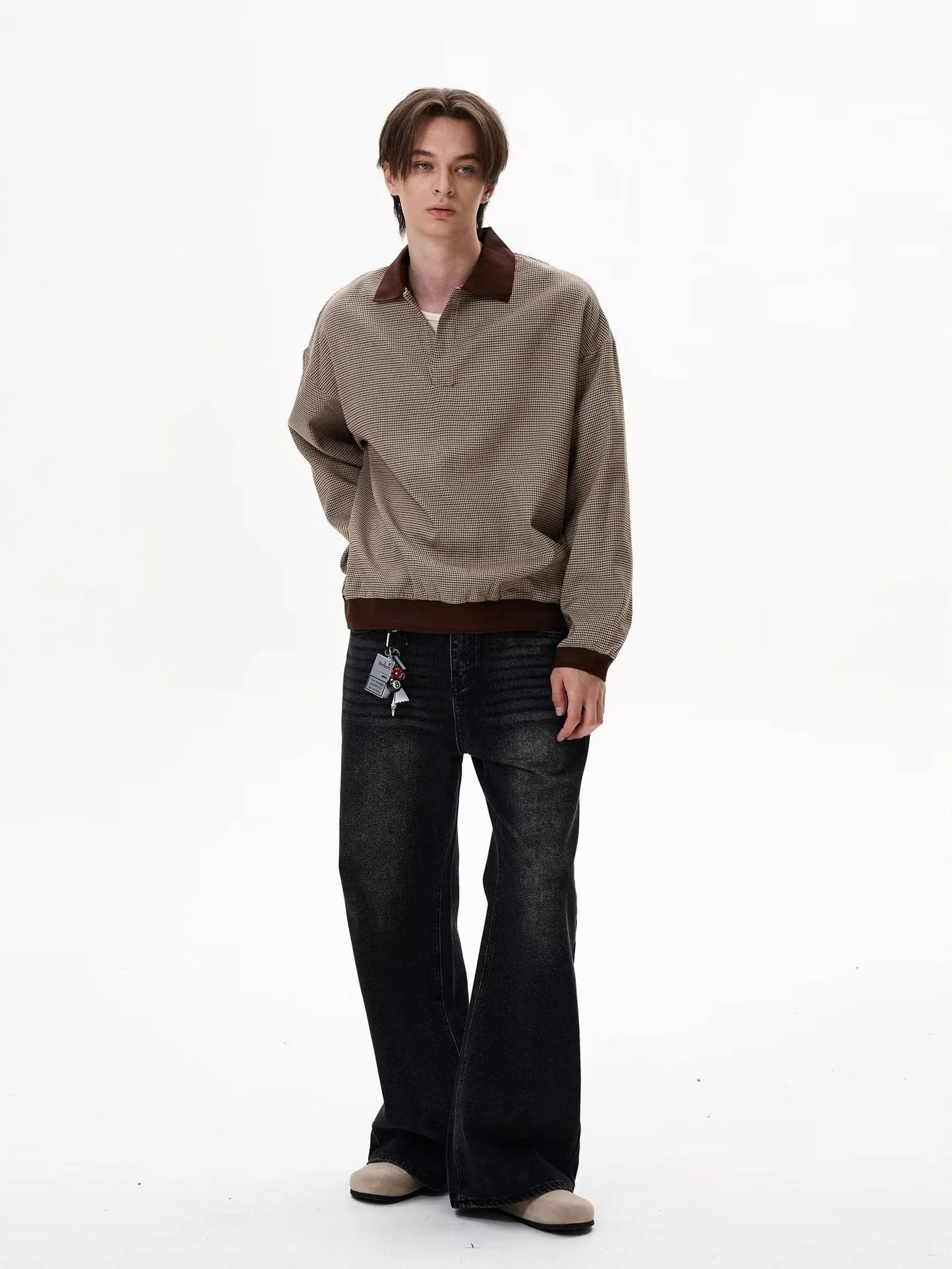 Plaid Color-blocked Collar Lapel Sweatshirts - Image 3