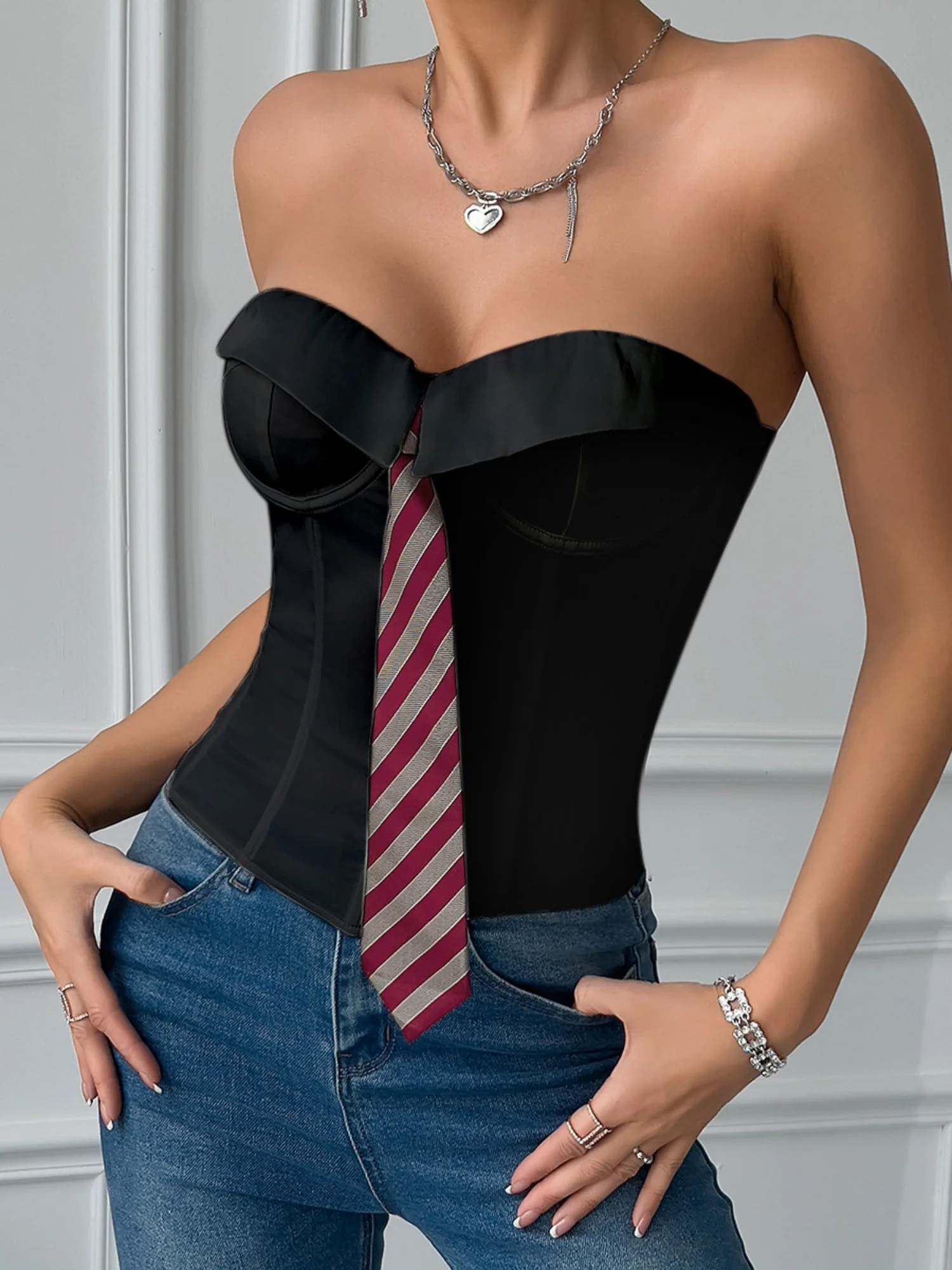 Ties Fish Bones Lace Up Steel Ring Tank Tops - Image 4