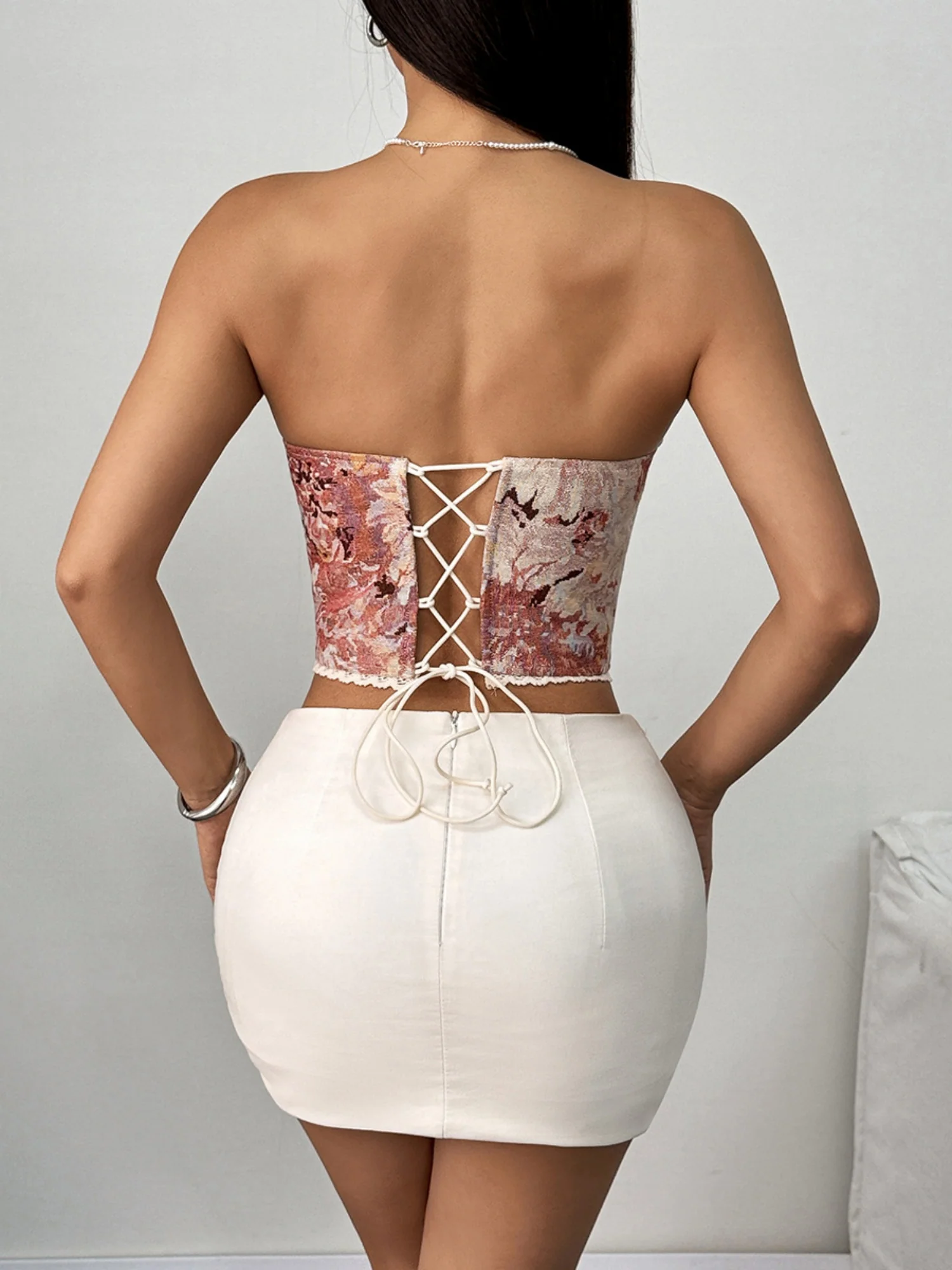 Floral Print Strapless Lace Tethered Fish Bones Strapless Bra - Image 14