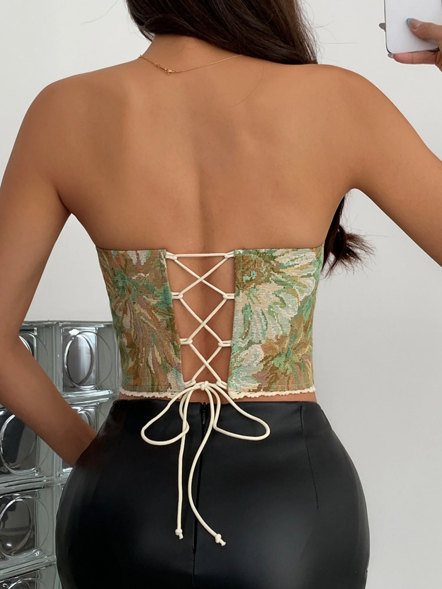 Floral Print Strapless Lace Tethered Fish Bones Strapless Bra - Image 20