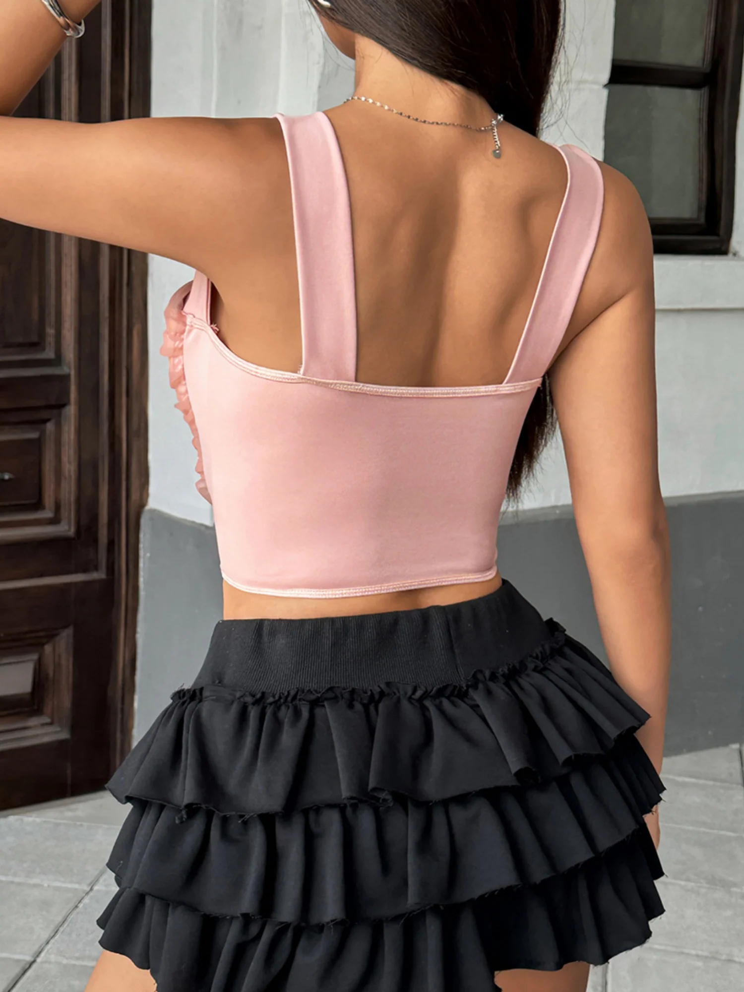 Mesh See-through Color Blocking Cotton Breast Bone Bra - Image 9