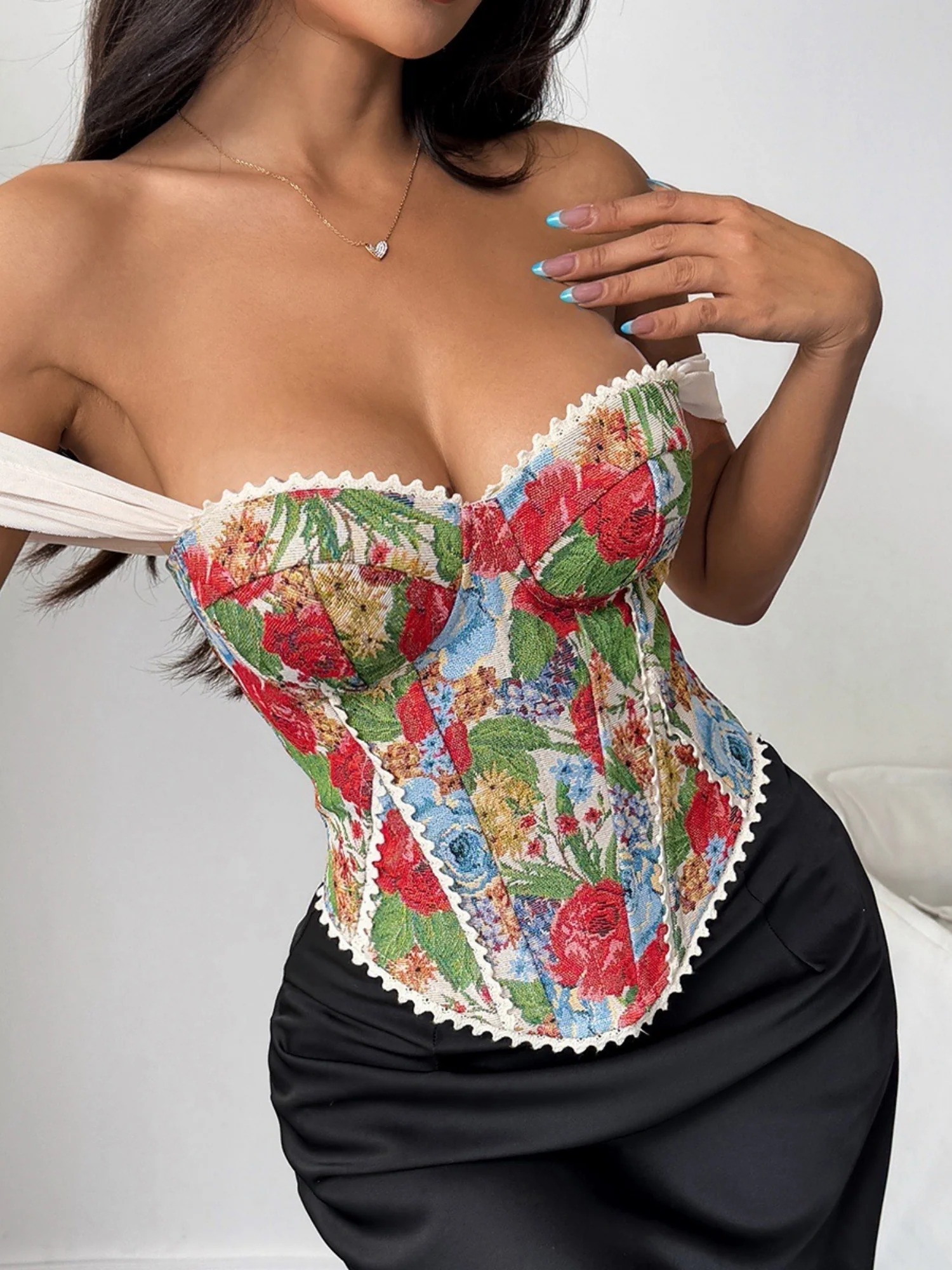Jacquard Strapless Lace Tethered Fish Bones Strapless Bra - Image 21