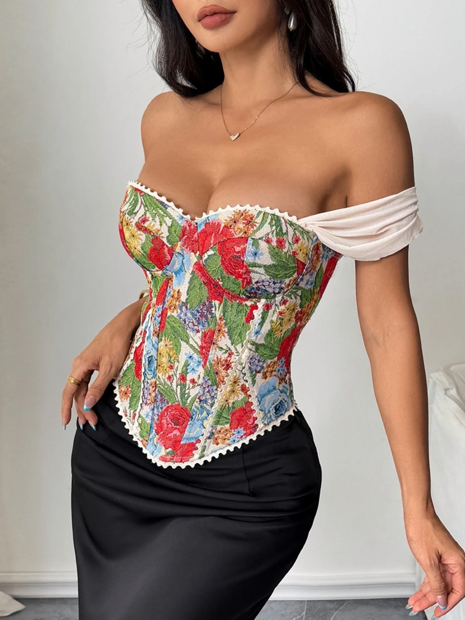 Jacquard Strapless Lace Tethered Fish Bones Strapless Bra - Image 23