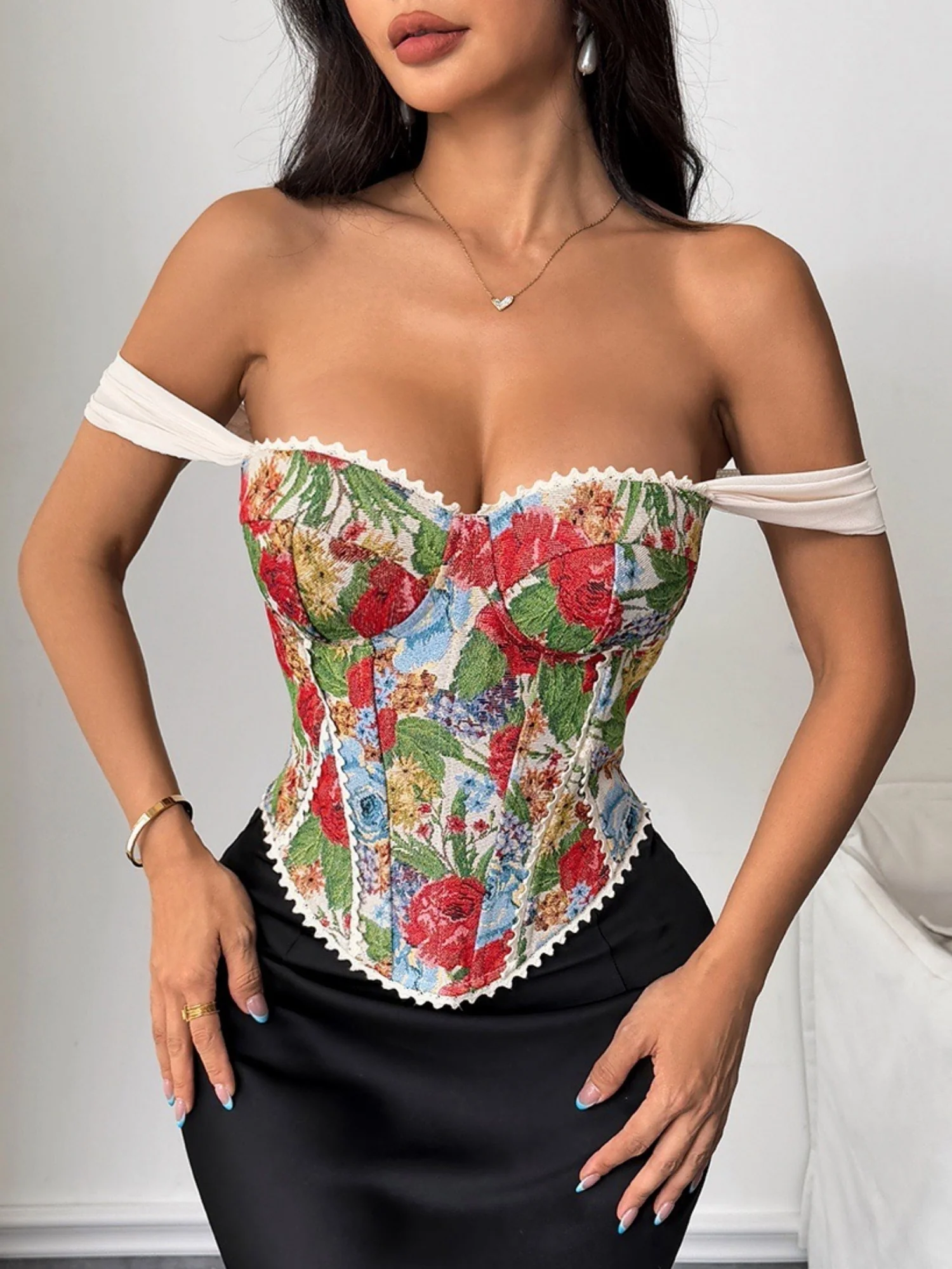 Jacquard Strapless Lace Tethered Fish Bones Strapless Bra - Image 24