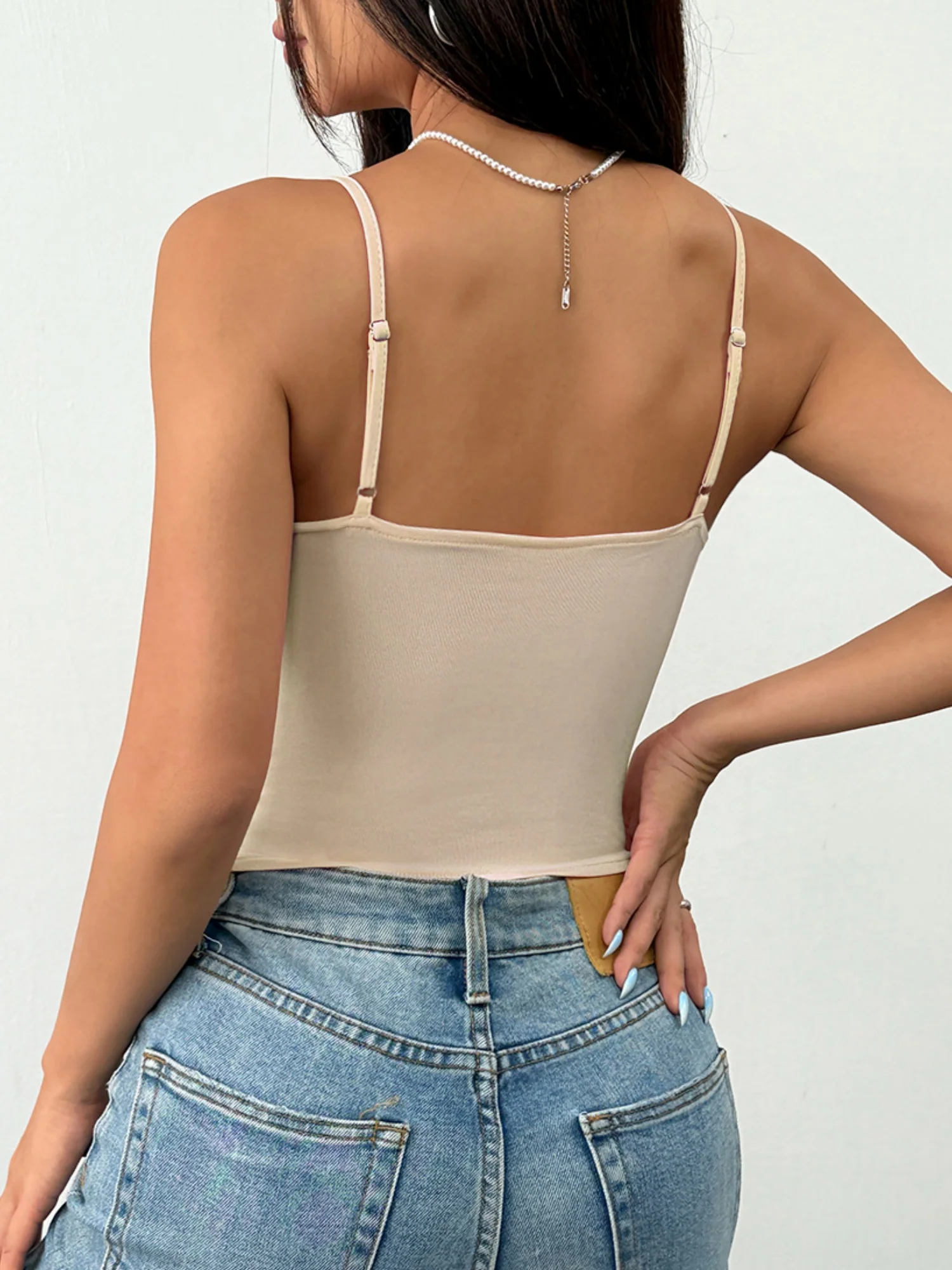 Printed Fish Bones Splicing Lace-up Cutout Bra Camisoles - Image 15