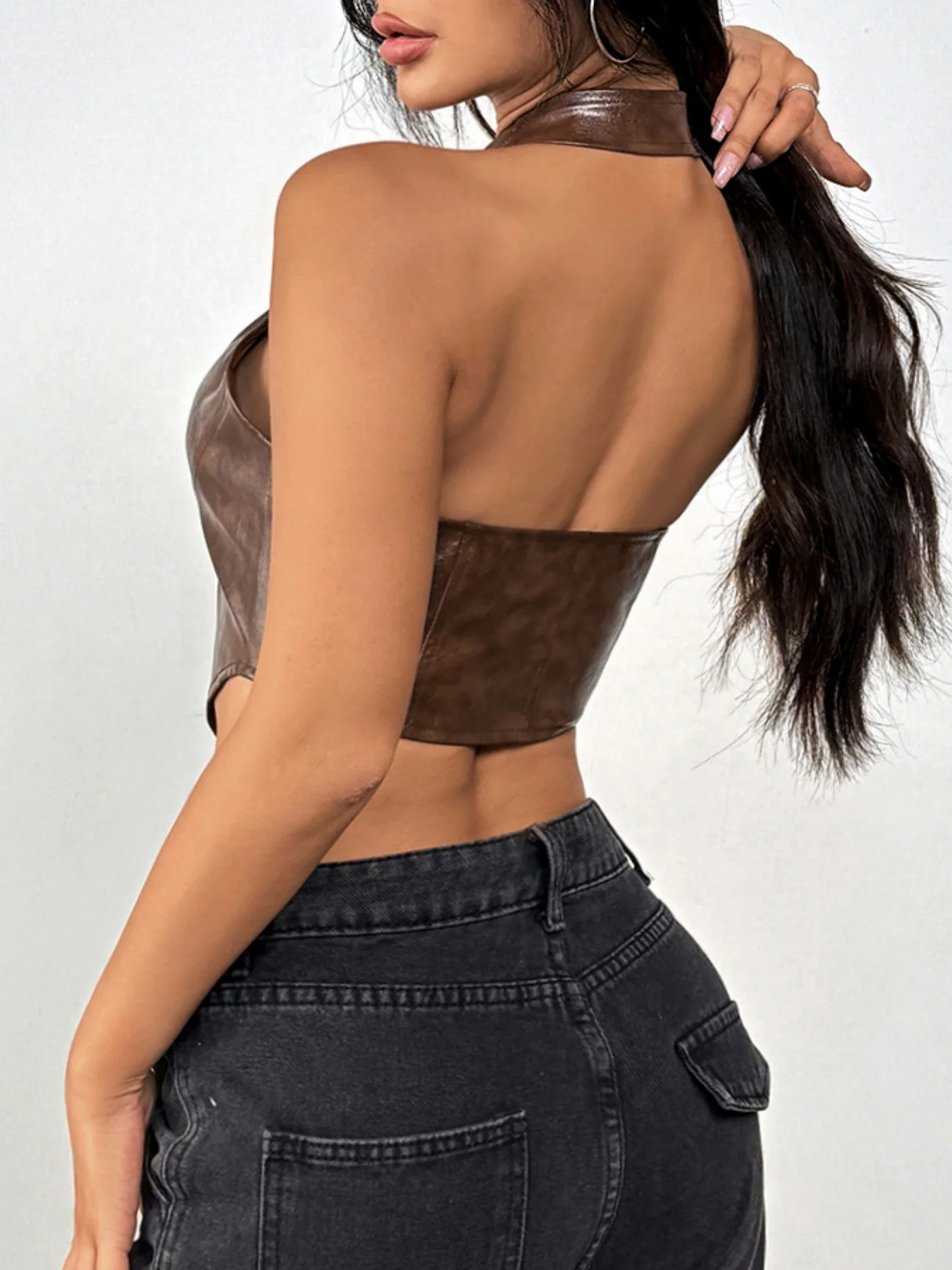 PU Leather Halter Neck Strap Tube Top - Image 11