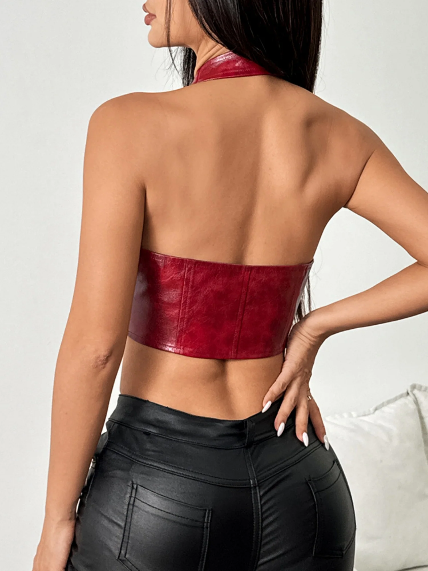 PU Leather Halter Neck Strap Tube Top - Image 6