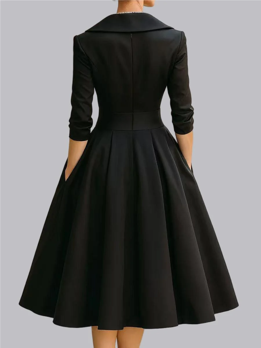 Long Sleeve Wrap-up Big Swing Solid Color Midi Dresses - Image 2