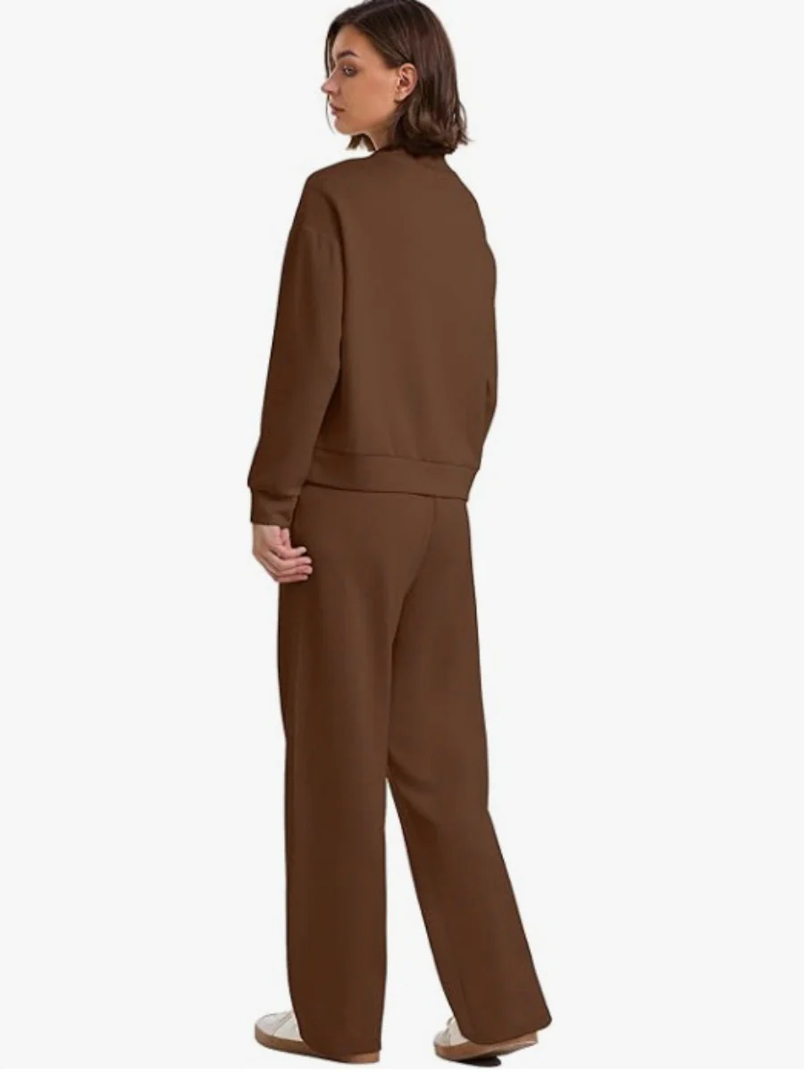 Sports Casual Suit Long-sleeved Pullover Sweatshirt Wide-leg Pants 2-piece Sets - Image 7