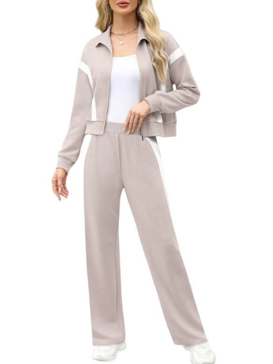 Long Sleeve Coat Stripes Splicing Sports Straight-leg Pants 2-piece Sets - Image 10