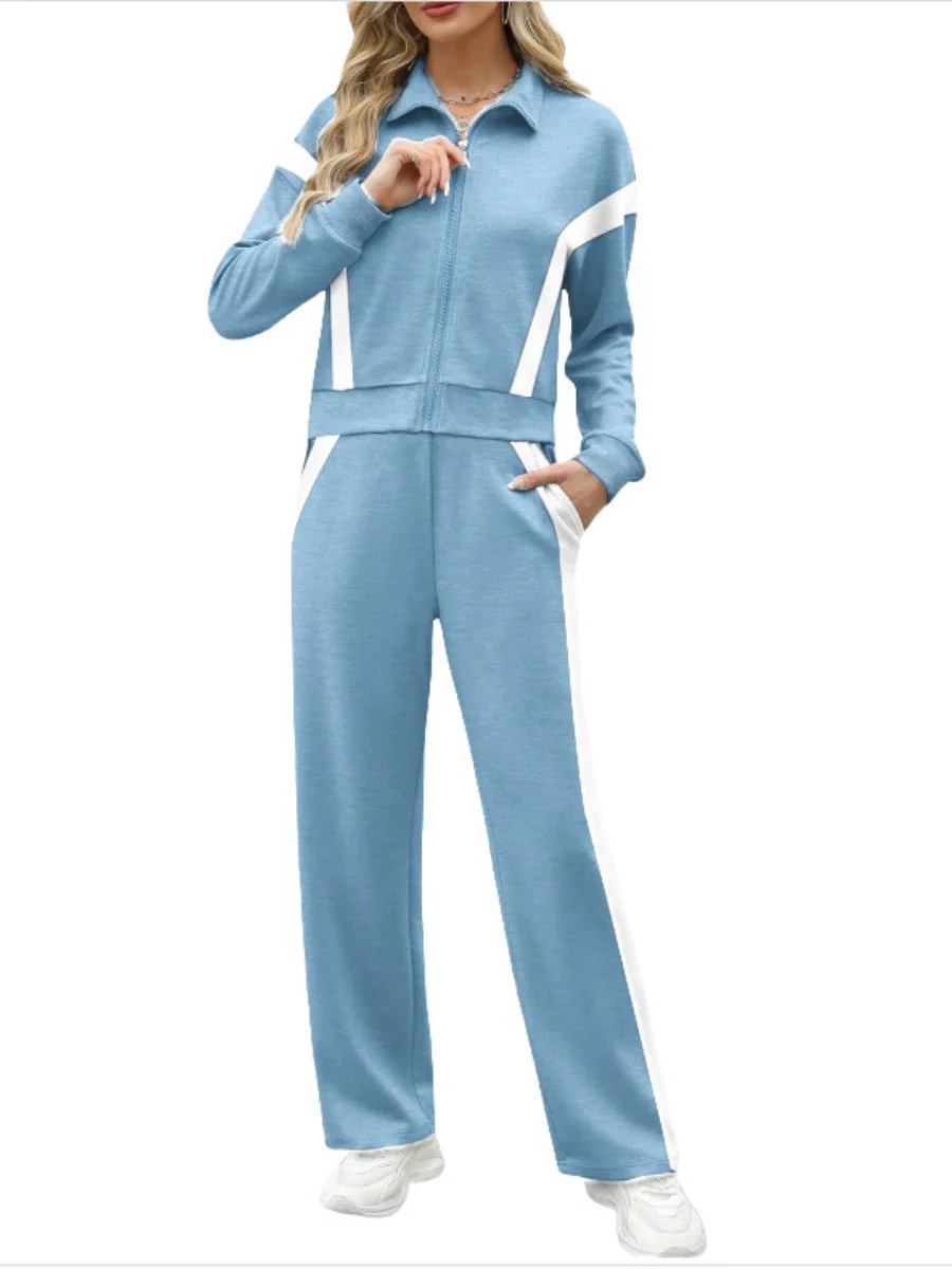 Long Sleeve Coat Stripes Splicing Sports Straight-leg Pants 2-piece Sets - Image 6