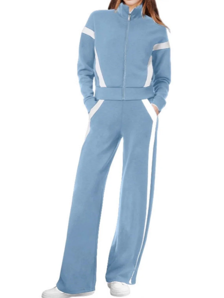 Long Sleeve Coat Stripes Splicing Sports Straight-leg Pants 2-piece Sets - Image 7