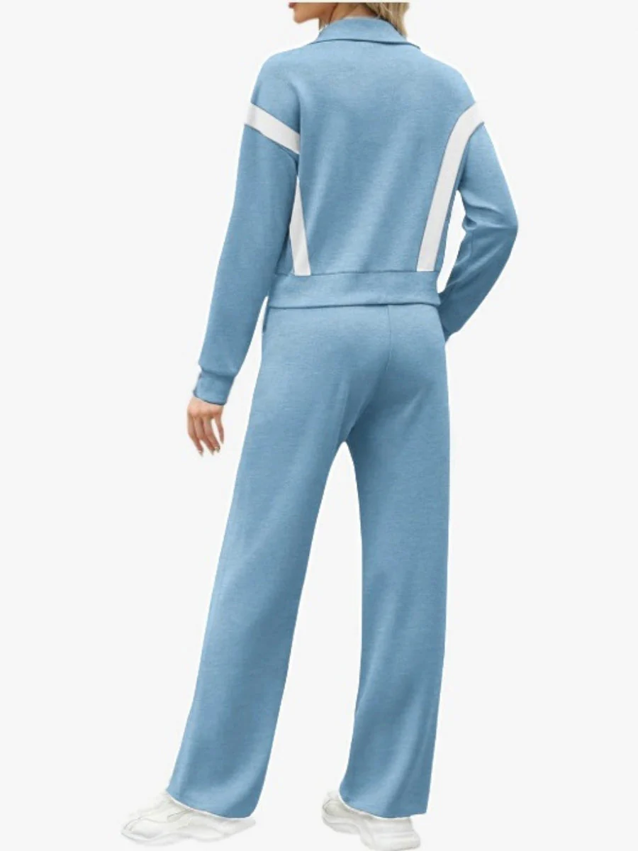 Long Sleeve Coat Stripes Splicing Sports Straight-leg Pants 2-piece Sets - Image 8