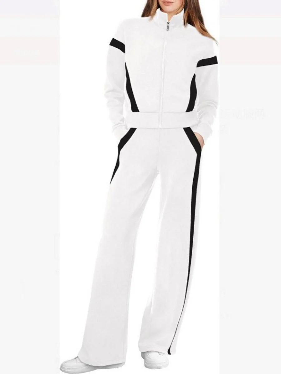 Long Sleeve Coat Stripes Splicing Sports Straight-leg Pants 2-piece Sets - Image 9