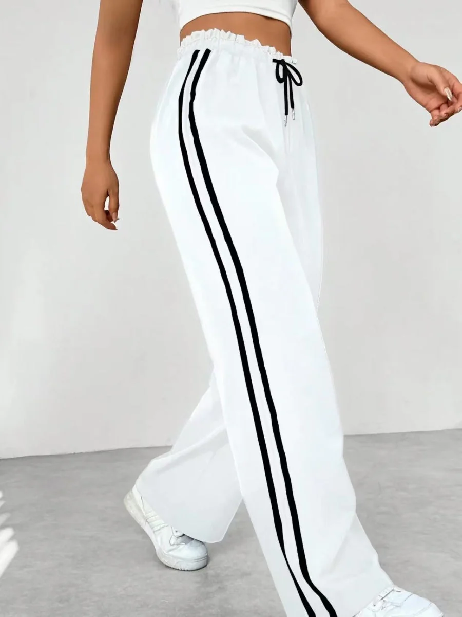 Drawstring High-waisted Wide-leg Pants Loose-fit Drape Sports Pants - Image 10