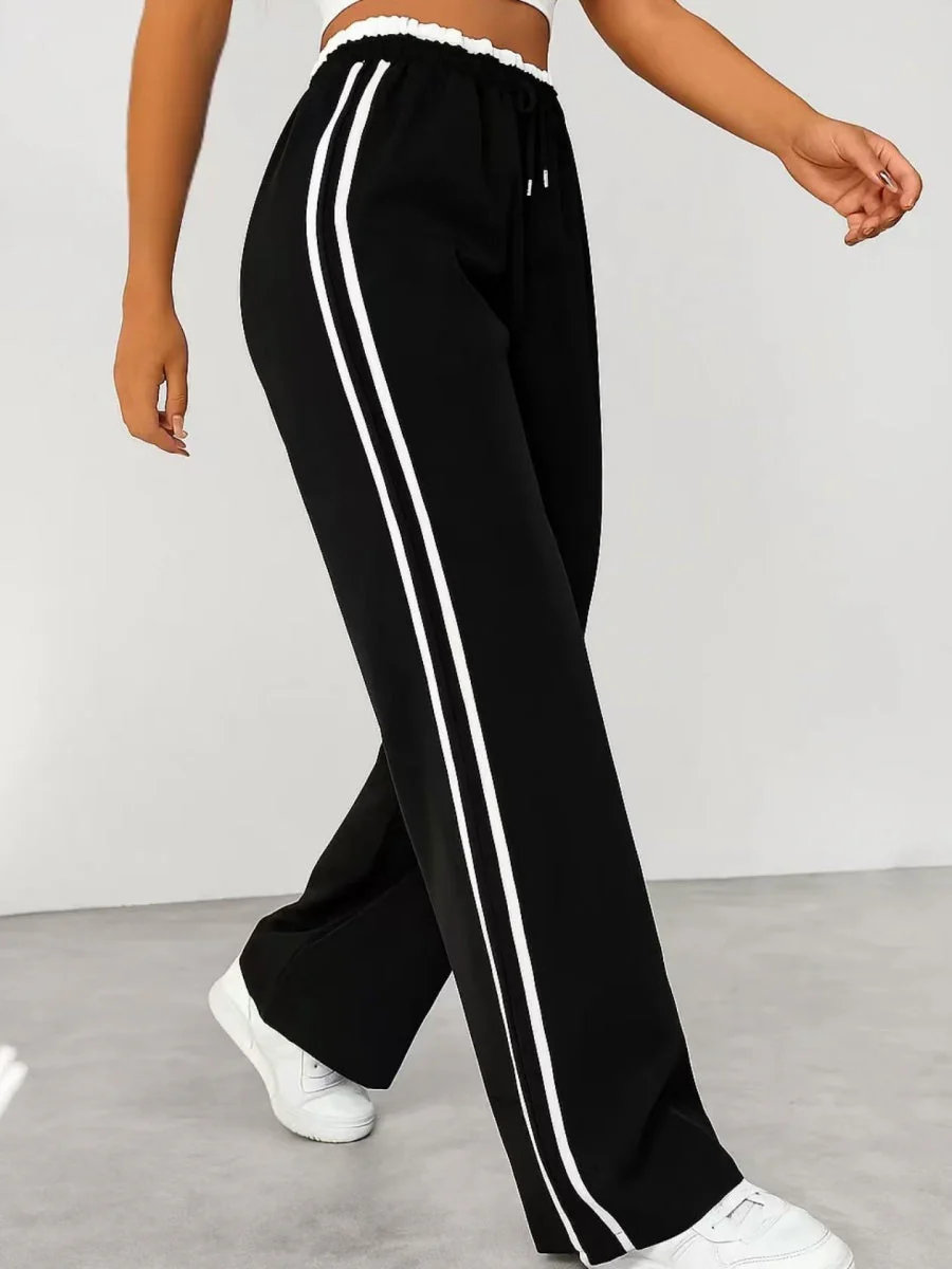 Drawstring High-waisted Wide-leg Pants Loose-fit Drape Sports Pants - Image 2