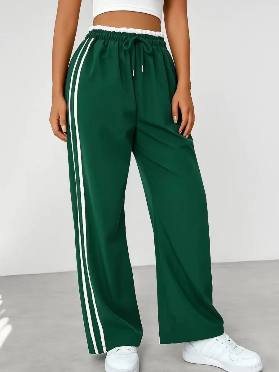 Drawstring High-waisted Wide-leg Pants Loose-fit Drape Sports Pants - Image 3