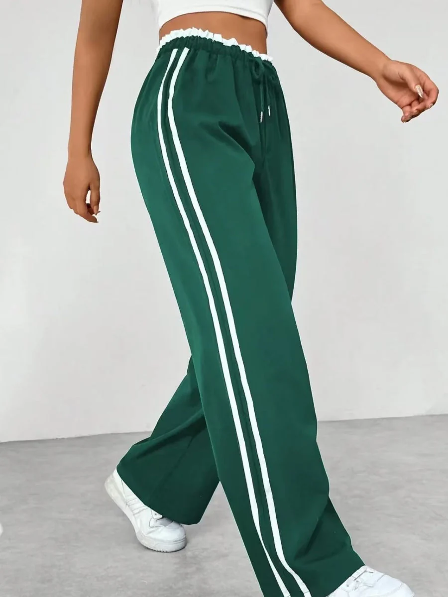 Drawstring High-waisted Wide-leg Pants Loose-fit Drape Sports Pants - Image 4