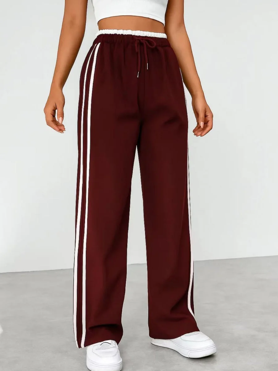 Drawstring High-waisted Wide-leg Pants Loose-fit Drape Sports Pants - Image 5