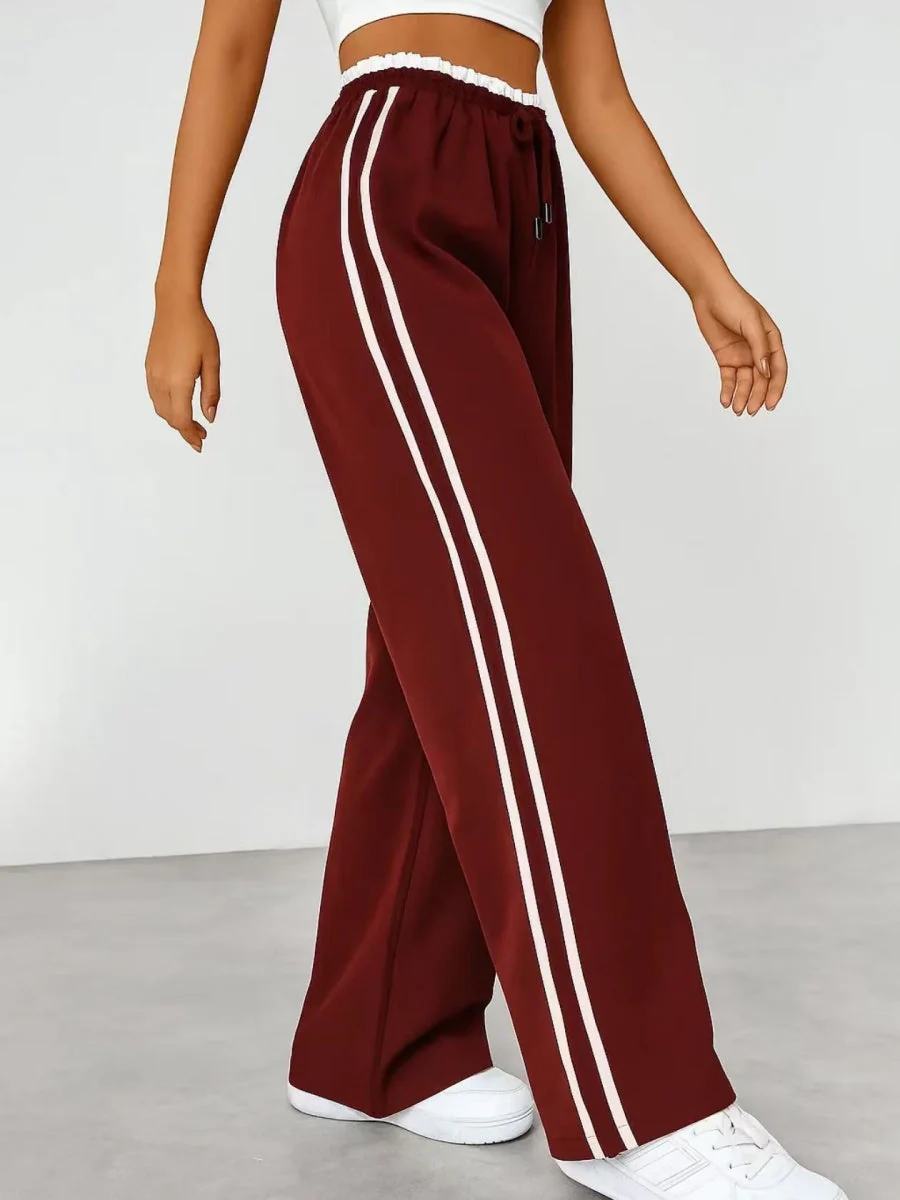Drawstring High-waisted Wide-leg Pants Loose-fit Drape Sports Pants - Image 6