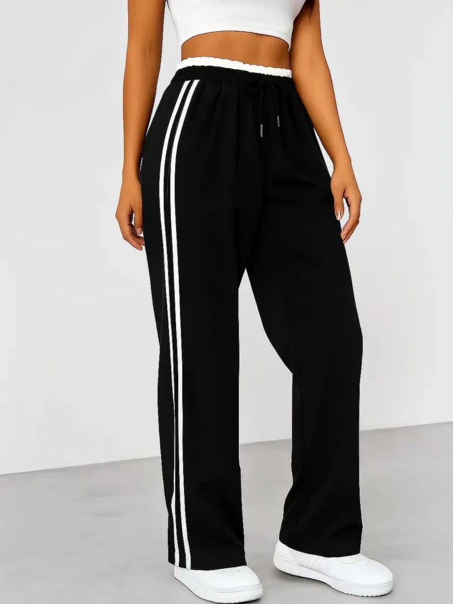 Drawstring High-waisted Wide-leg Pants Loose-fit Drape Sports Pants - Image 7