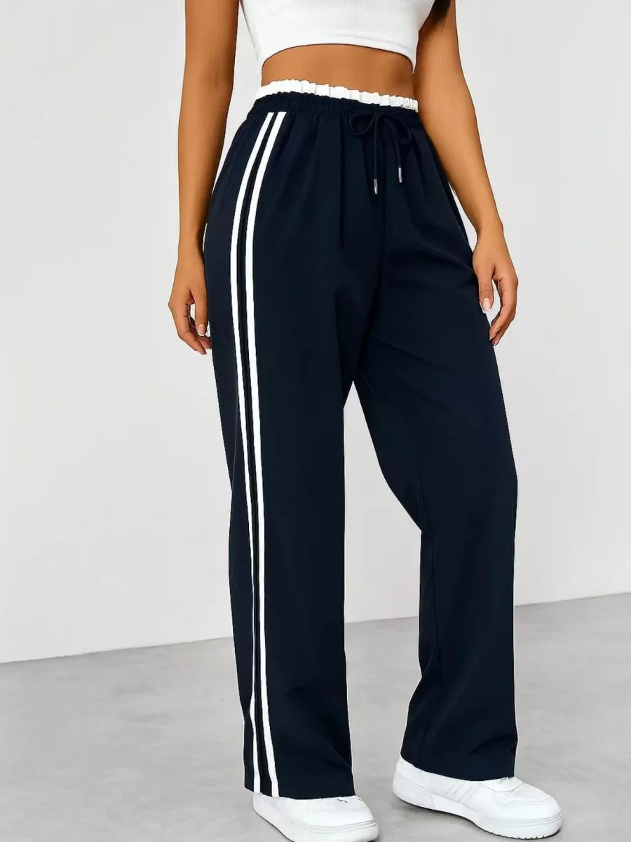 Drawstring High-waisted Wide-leg Pants Loose-fit Drape Sports Pants - Image 8
