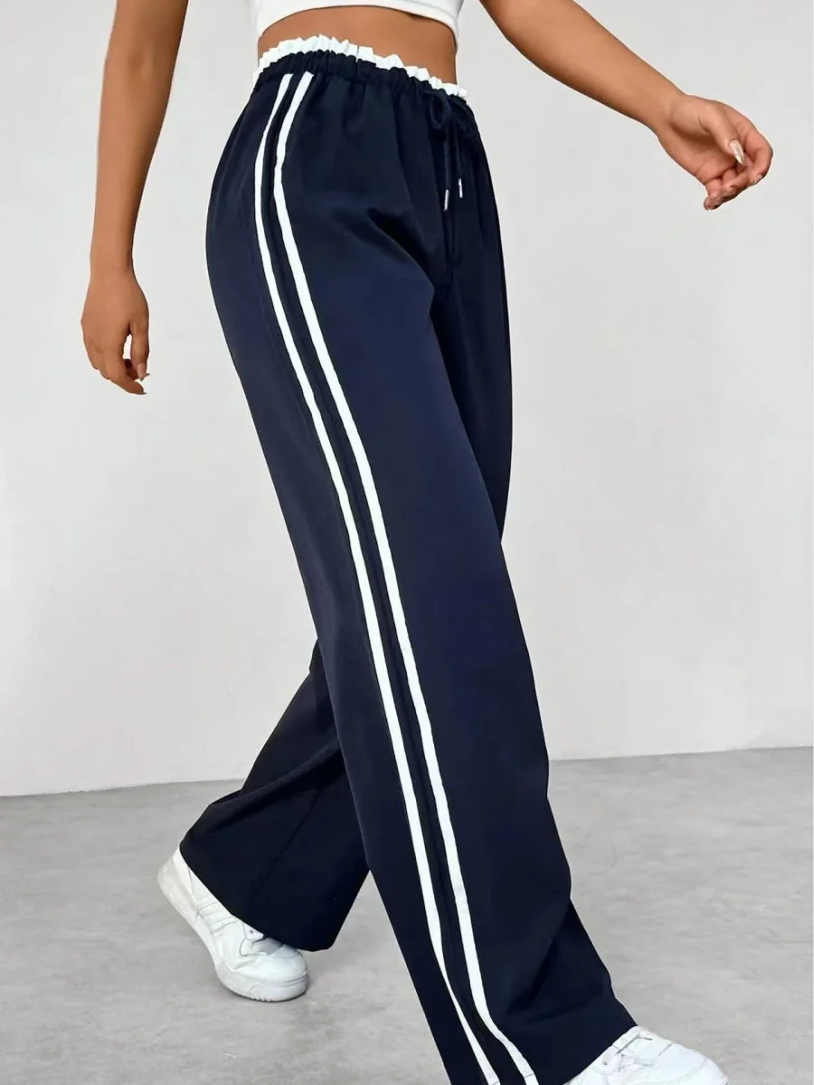 Drawstring High-waisted Wide-leg Pants Loose-fit Drape Sports Pants - Image 9