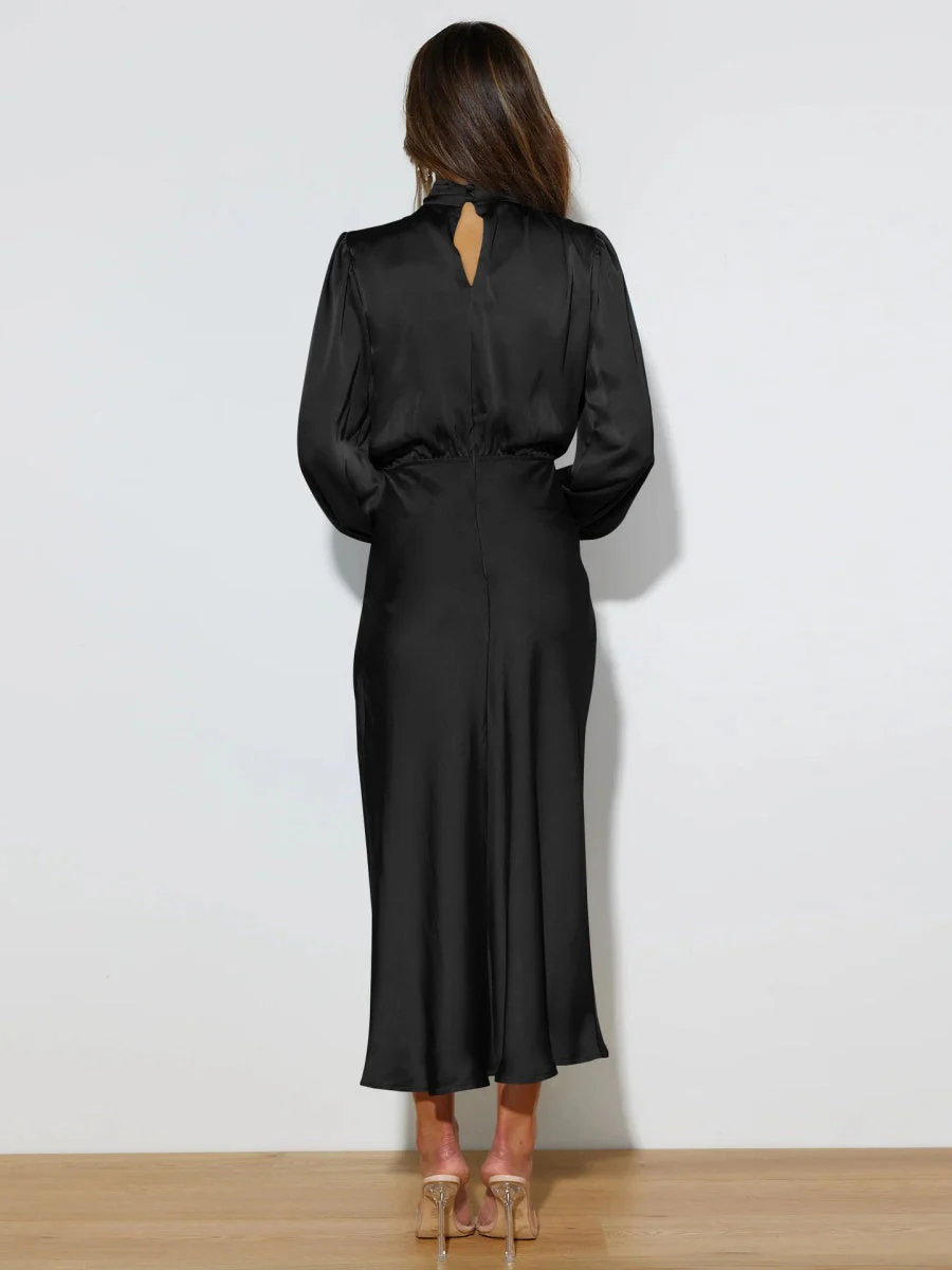 Satin Long Sleeve Zipper Solid Color Maxi Dresses - Image 15