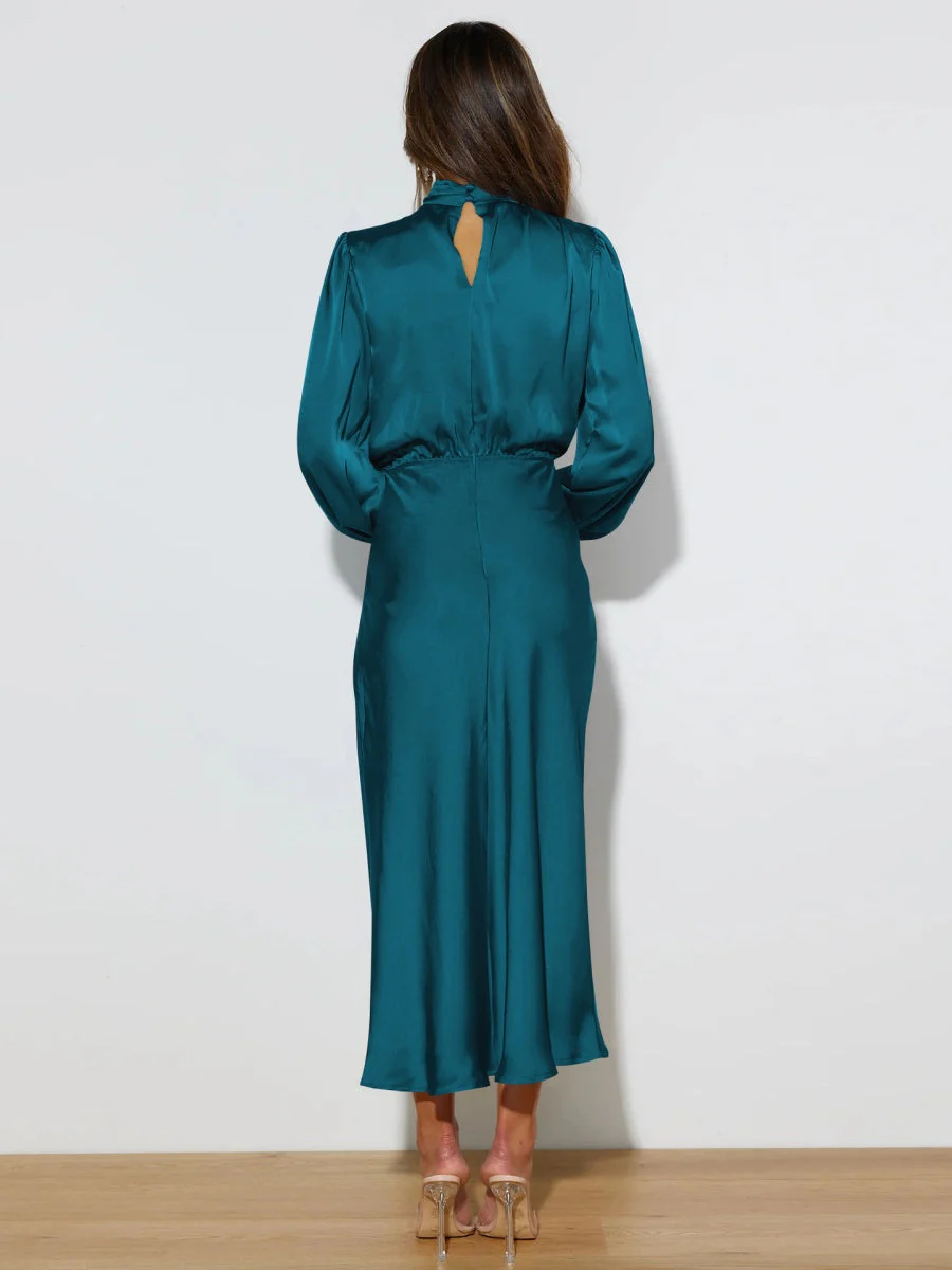 Satin Long Sleeve Zipper Solid Color Maxi Dresses - Image 19