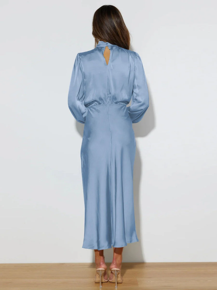 Satin Long Sleeve Zipper Solid Color Maxi Dresses - Image 26