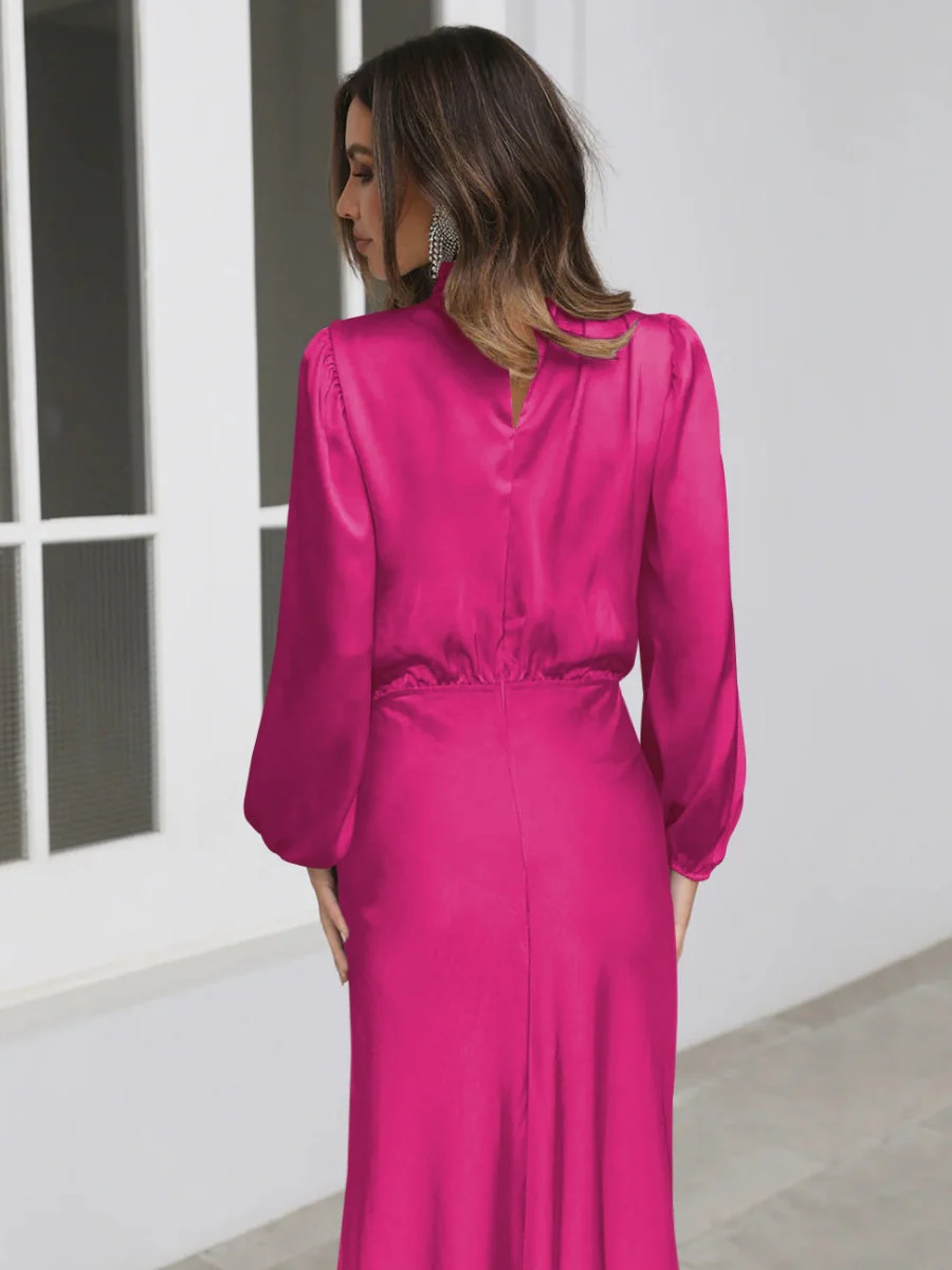 Satin Long Sleeve Zipper Solid Color Maxi Dresses - Image 33