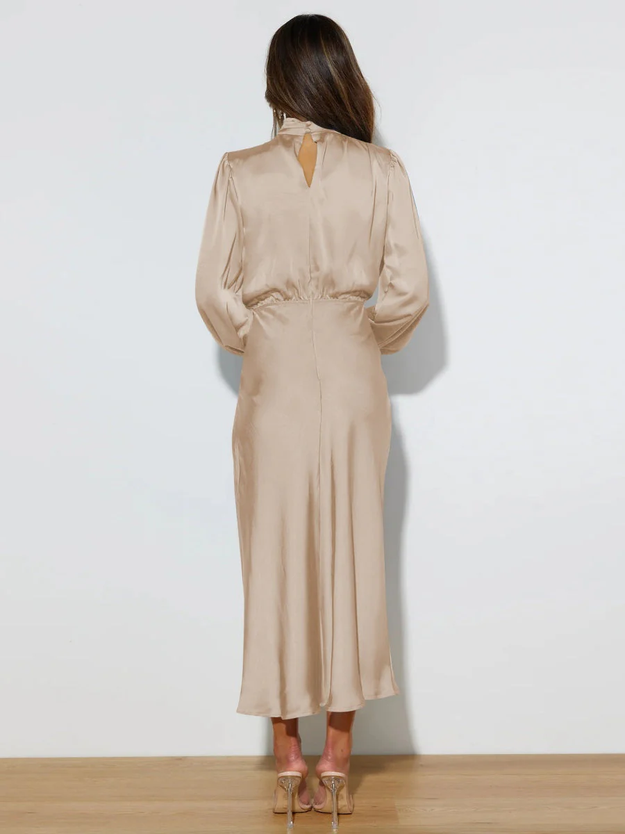 Satin Long Sleeve Zipper Solid Color Maxi Dresses - Image 4