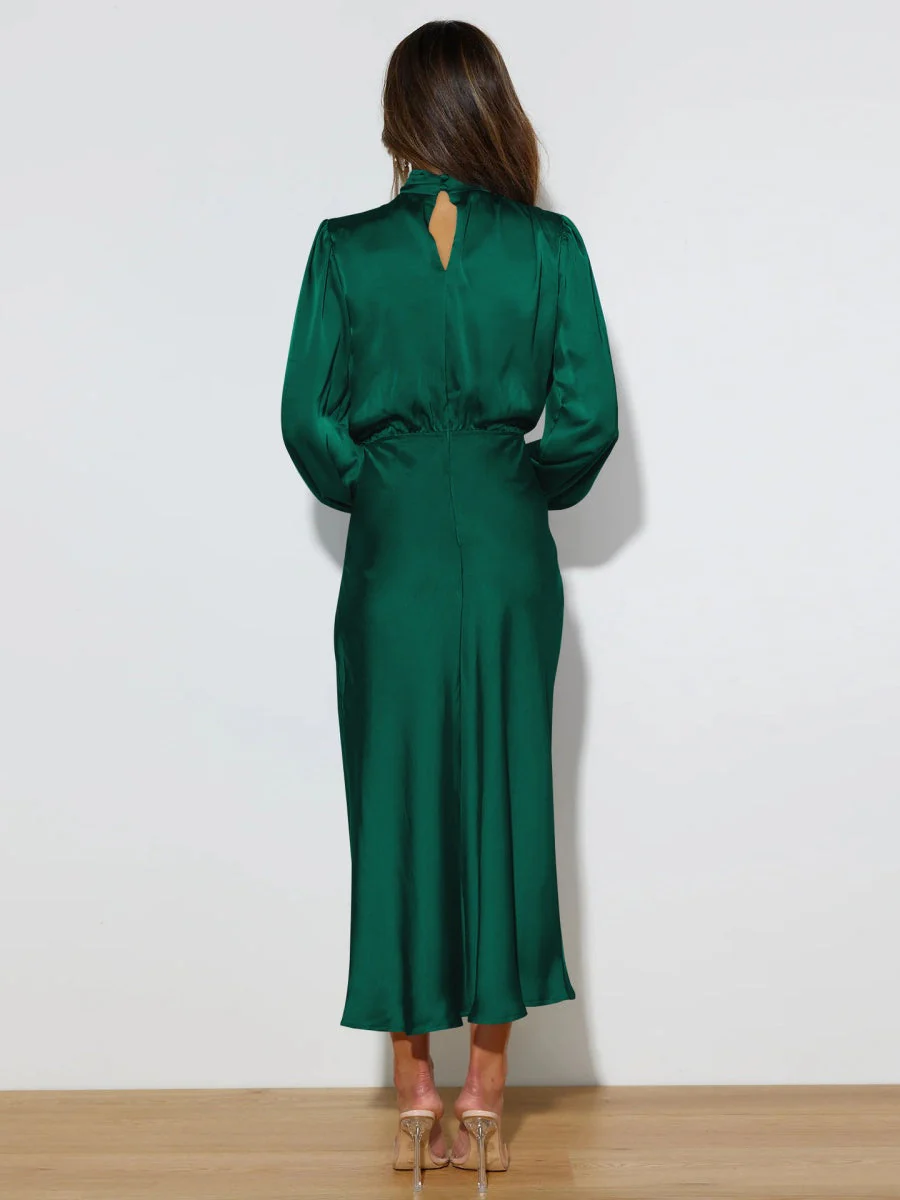 Satin Long Sleeve Zipper Solid Color Maxi Dresses - Image 9