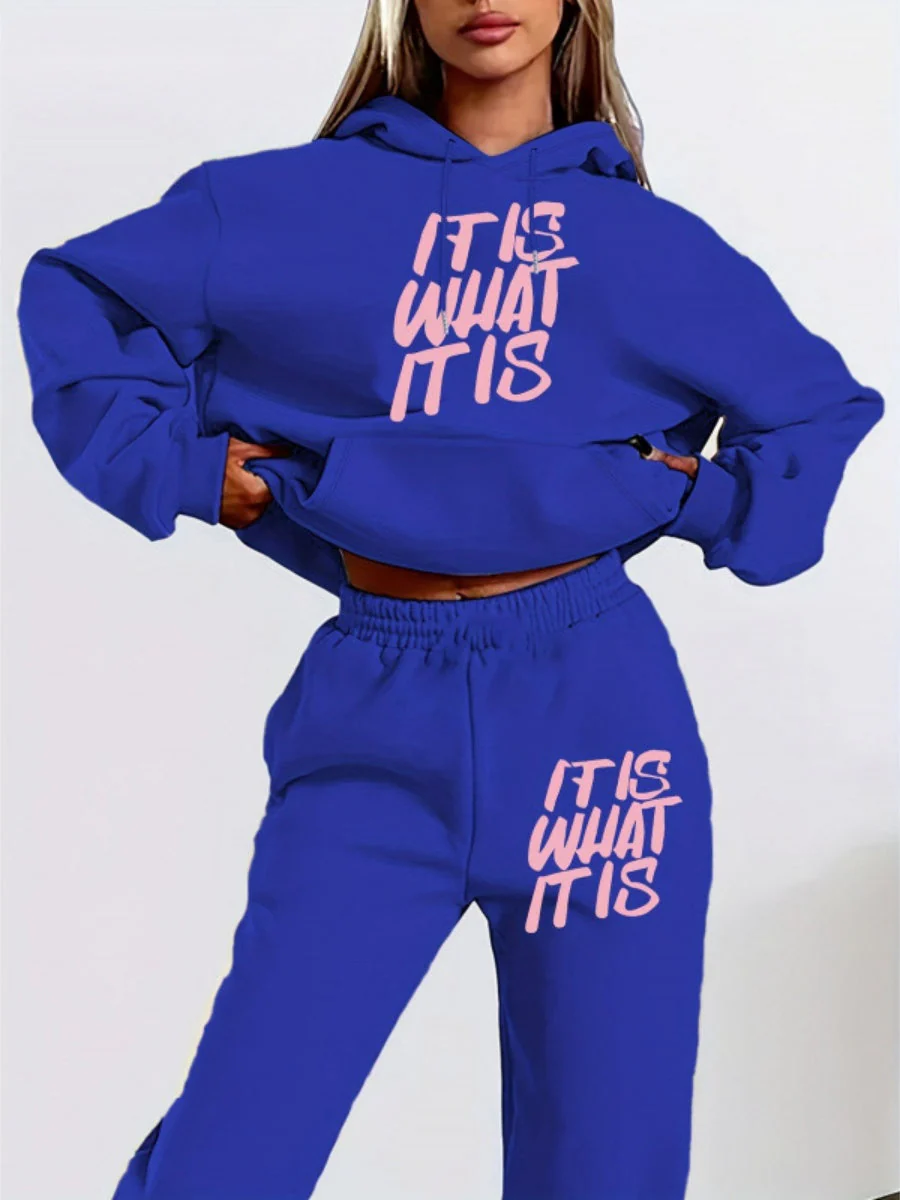Printed Letter Leisure Hoodies Sweatpants 2-piece Sets - Image 4