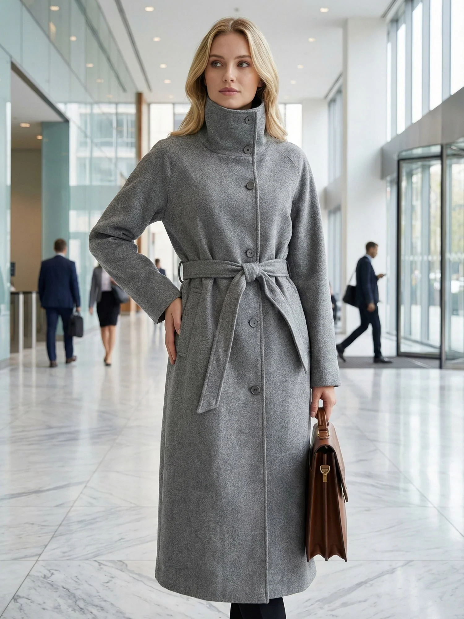 Waist-cinching Wool Coat Stand-up Collar Tie Coats - Image 5