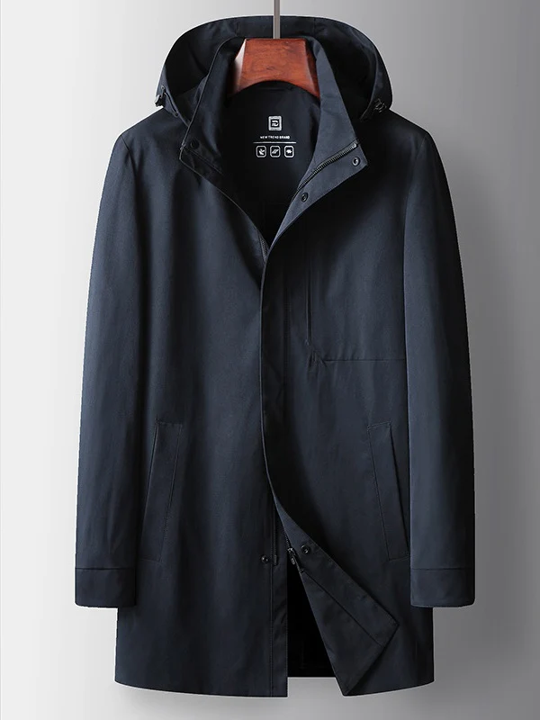 Stand Collar Hooded Business Leisure Medium And Long Trench Coats - Image 2