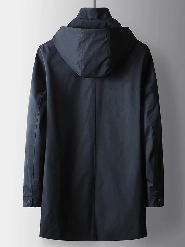 Stand Collar Hooded Business Leisure Medium And Long Trench Coats - Image 3