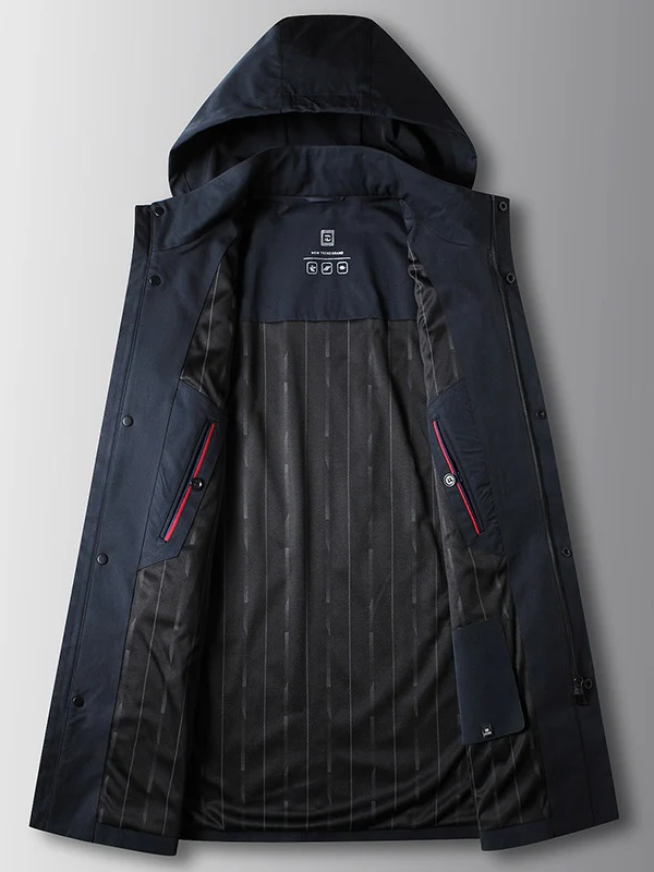 Stand Collar Hooded Business Leisure Medium And Long Trench Coats - Image 4