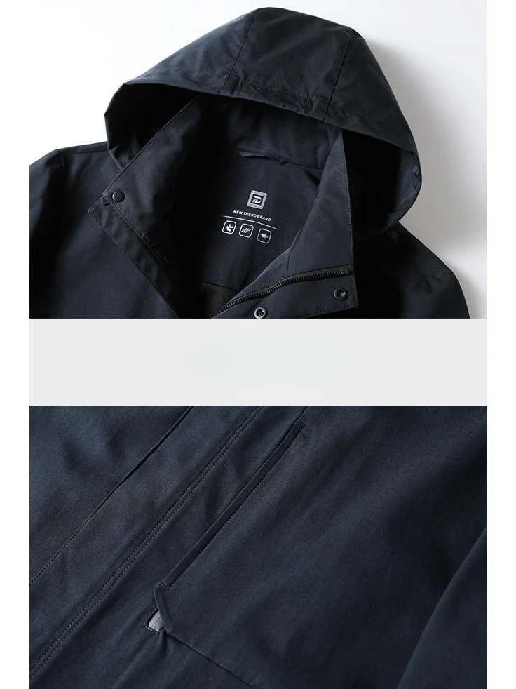 Stand Collar Hooded Business Leisure Medium And Long Trench Coats - Image 5