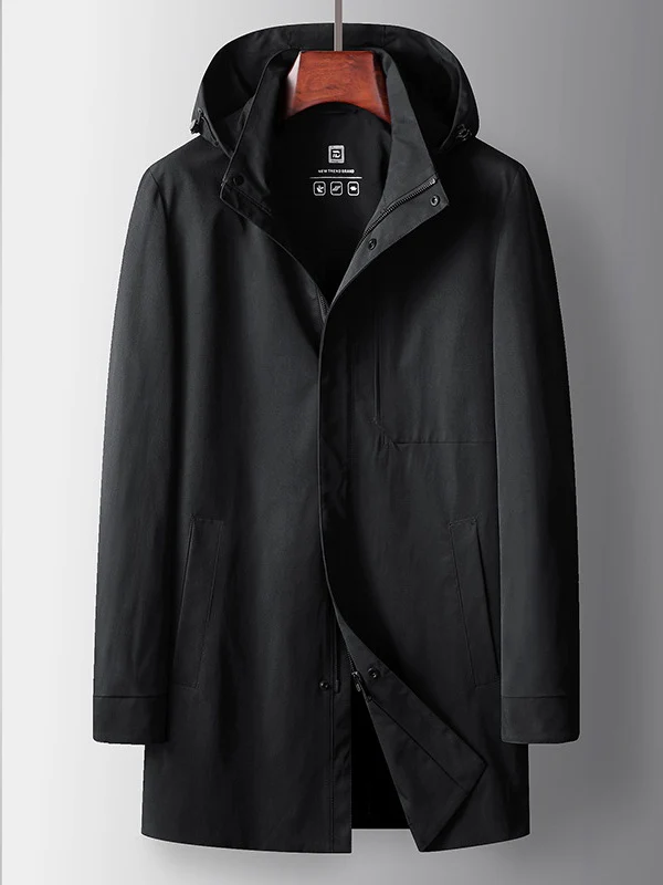 Stand Collar Hooded Business Leisure Medium And Long Trench Coats - Image 8