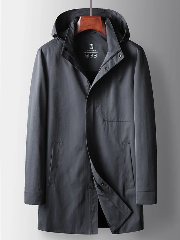 Stand Collar Hooded Business Leisure Medium And Long Trench Coats - Image 9