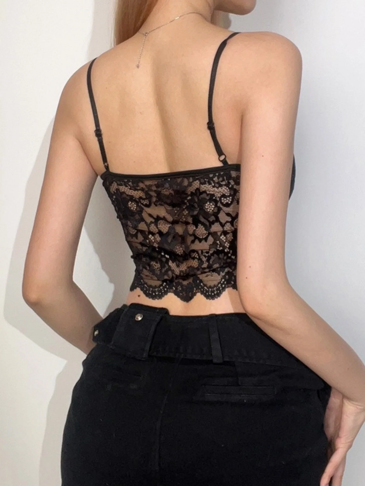 Lace See-through Butterfly V-neck Cutout Tank Tops&Camis - Image 3