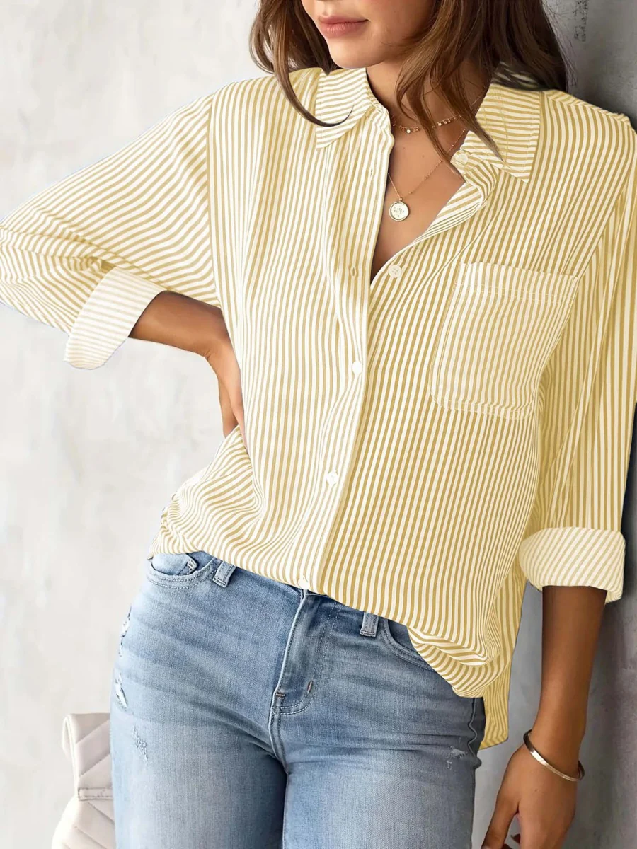 Loose-fit Long Sleeve Stripes Stripes Shirts - Image 3